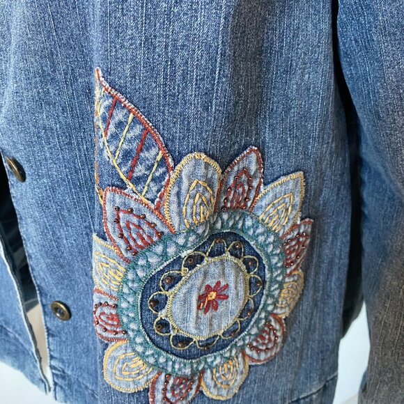 Women's Denim Floral Embroidered Jacket Flower Power - Picture 7 of 10
